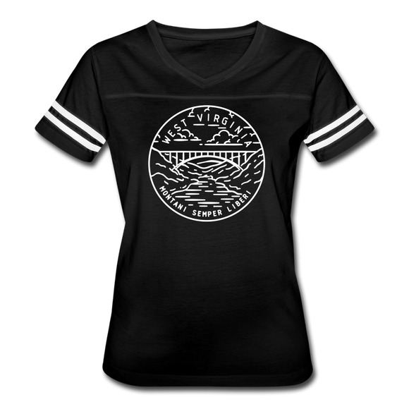 West Virginia Women’s Vintage Sport T-Shirt - State Design Women’s West Virginia Shirt - black/white