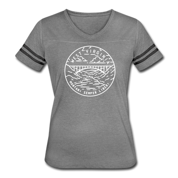 West Virginia Women’s Vintage Sport T-Shirt - State Design Women’s West Virginia Shirt - heather gray/charcoal