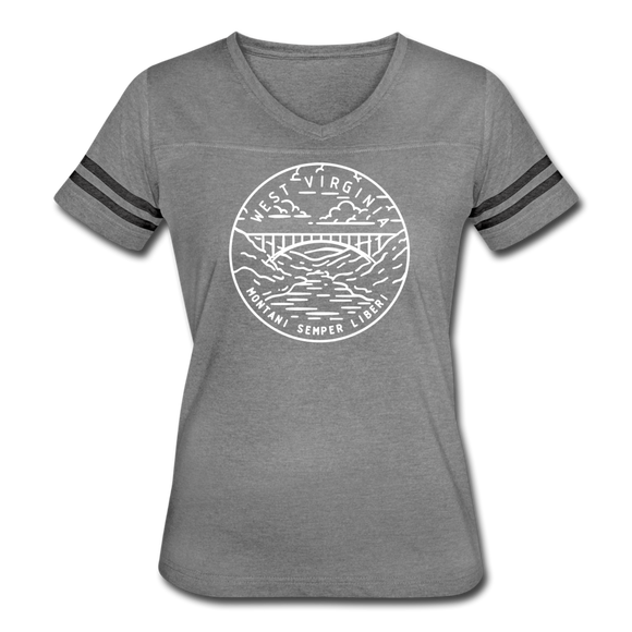 West Virginia Women’s Vintage Sport T-Shirt - State Design Women’s West Virginia Shirt - heather gray/charcoal