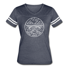 West Virginia Women’s Vintage Sport T-Shirt - State Design Women’s West Virginia Shirt - vintage navy/white