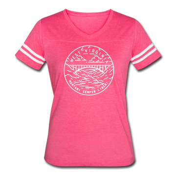 West Virginia Women’s Vintage Sport T-Shirt - State Design Women’s West Virginia Shirt - vintage pink/white