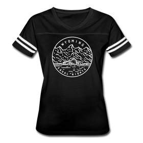 Wyoming Women’s Vintage Sport T-Shirt - State Design Women’s Wyoming Shirt - black/white