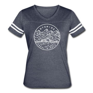 Wyoming Women’s Vintage Sport T-Shirt - State Design Women’s Wyoming Shirt - vintage navy/white