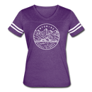 Wyoming Women’s Vintage Sport T-Shirt - State Design Women’s Wyoming Shirt - vintage purple/white