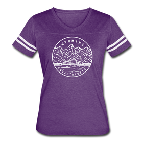 Wyoming Women’s Vintage Sport T-Shirt - State Design Women’s Wyoming Shirt - vintage purple/white