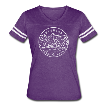Wyoming Women’s Vintage Sport T-Shirt - State Design Women’s Wyoming Shirt - vintage purple/white