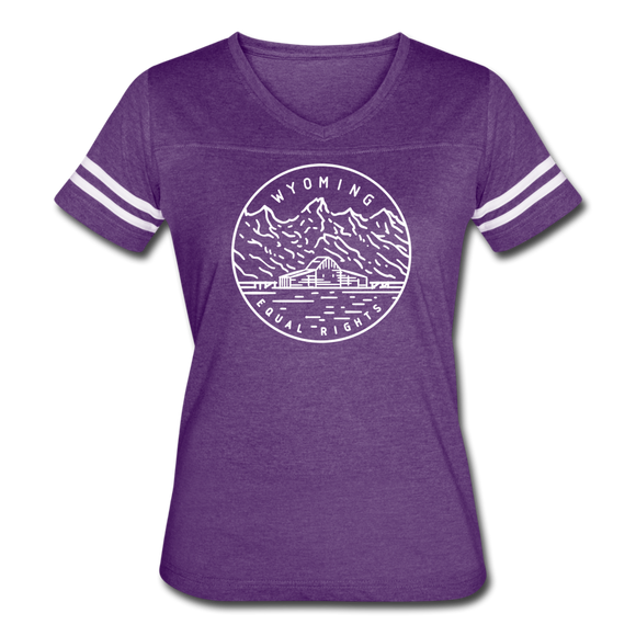 Wyoming Women’s Vintage Sport T-Shirt - State Design Women’s Wyoming Shirt - vintage purple/white