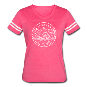 Wyoming Women’s Vintage Sport T-Shirt - State Design Women’s Wyoming Shirt - vintage pink/white