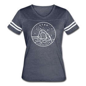 Utah Women’s Vintage Sport T-Shirt - State Design Women’s Utah Shirt - vintage navy/white