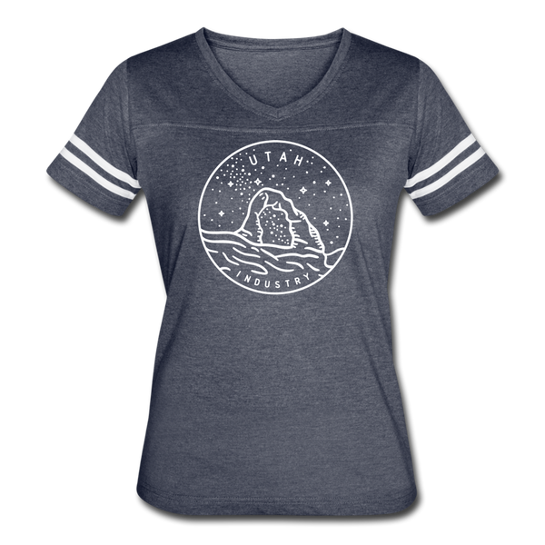 Utah Women’s Vintage Sport T-Shirt - State Design Women’s Utah Shirt - vintage navy/white