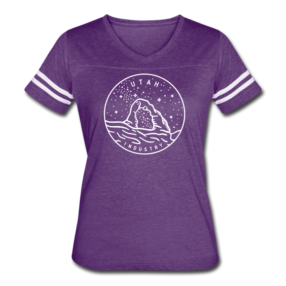Utah Women’s Vintage Sport T-Shirt - State Design Women’s Utah Shirt - vintage purple/white