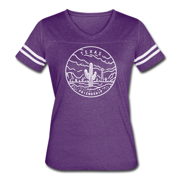Texas Women’s Vintage Sport T-Shirt - State Design Women’s Texas Shirt - vintage purple/white