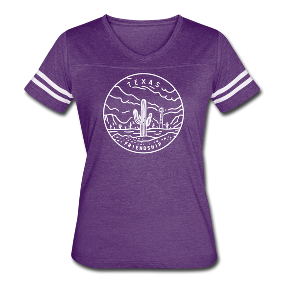 Texas Women’s Vintage Sport T-Shirt - State Design Women’s Texas Shirt - vintage purple/white