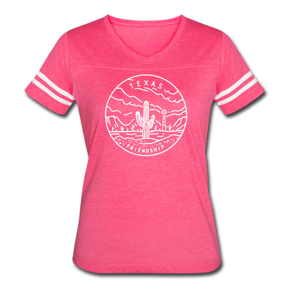 Texas Women’s Vintage Sport T-Shirt - State Design Women’s Texas Shirt - vintage pink/white