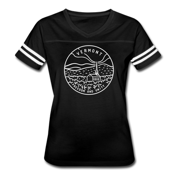 Vermont Women’s Vintage Sport T-Shirt - State Design Women’s Vermont Shirt - black/white