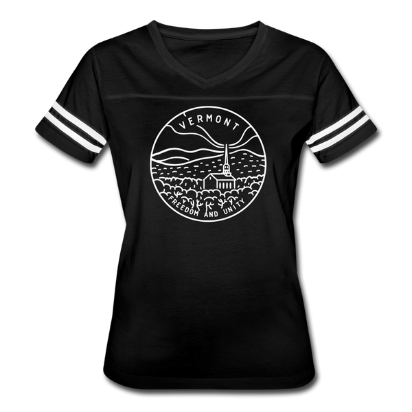 Vermont Women’s Vintage Sport T-Shirt - State Design Women’s Vermont Shirt - black/white