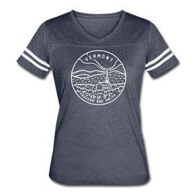 Vermont Women’s Vintage Sport T-Shirt - State Design Women’s Vermont Shirt - vintage navy/white
