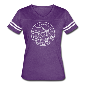 Vermont Women’s Vintage Sport T-Shirt - State Design Women’s Vermont Shirt - vintage purple/white