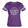 Vermont Women’s Vintage Sport T-Shirt - State Design Women’s Vermont Shirt - vintage purple/white