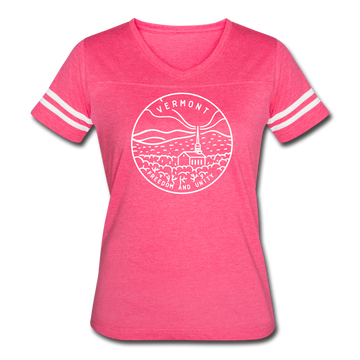 Vermont Women’s Vintage Sport T-Shirt - State Design Women’s Vermont Shirt - vintage pink/white
