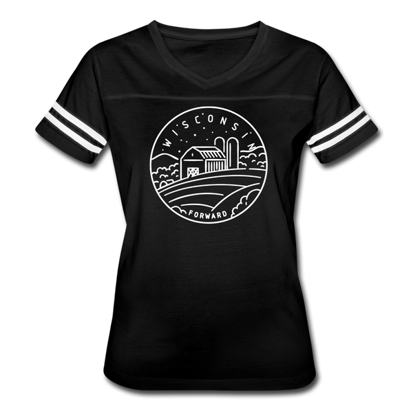 Wisconsin Women’s Vintage Sport T-Shirt - State Design Women’s Wisconsin Shirt - black/white