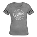 Wisconsin Women’s Vintage Sport T-Shirt - State Design Women’s Wisconsin Shirt - heather gray/charcoal
