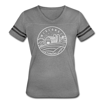 Wisconsin Women’s Vintage Sport T-Shirt - State Design Women’s Wisconsin Shirt - heather gray/charcoal