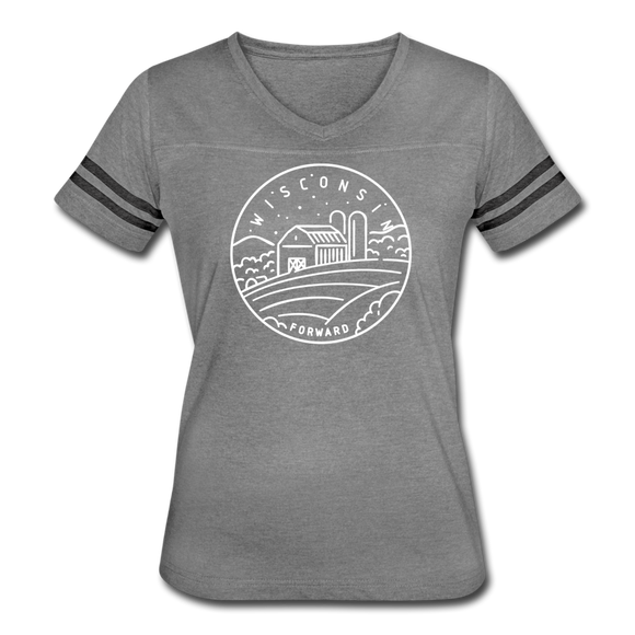 Wisconsin Women’s Vintage Sport T-Shirt - State Design Women’s Wisconsin Shirt - heather gray/charcoal