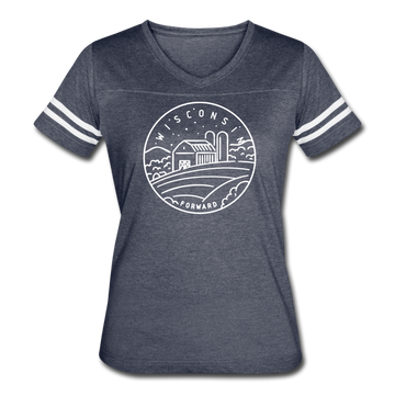 Wisconsin Women’s Vintage Sport T-Shirt - State Design Women’s Wisconsin Shirt - vintage navy/white