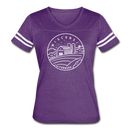 Wisconsin Women’s Vintage Sport T-Shirt - State Design Women’s Wisconsin Shirt - vintage purple/white