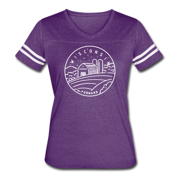 Wisconsin Women’s Vintage Sport T-Shirt - State Design Women’s Wisconsin Shirt - vintage purple/white