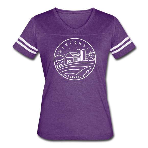 Wisconsin Women’s Vintage Sport T-Shirt - State Design Women’s Wisconsin Shirt - vintage purple/white