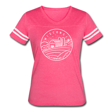 Wisconsin Women’s Vintage Sport T-Shirt - State Design Women’s Wisconsin Shirt - vintage pink/white