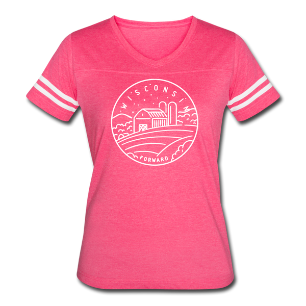 Wisconsin Women’s Vintage Sport T-Shirt - State Design Women’s Wisconsin Shirt - vintage pink/white
