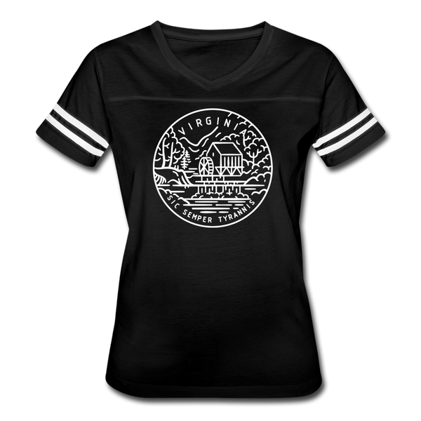 Virginia Women’s Vintage Sport T-Shirt - State Design Women’s Virginia Shirt - black/white