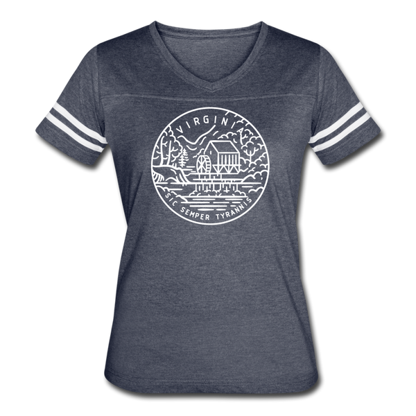 Virginia Women’s Vintage Sport T-Shirt - State Design Women’s Virginia Shirt - vintage navy/white