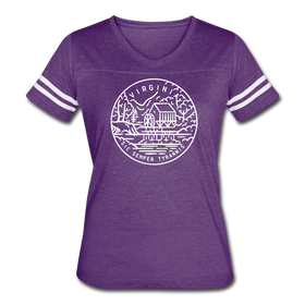 Virginia Women’s Vintage Sport T-Shirt - State Design Women’s Virginia Shirt - vintage purple/white
