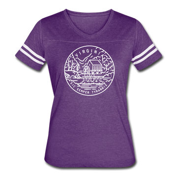 Virginia Women’s Vintage Sport T-Shirt - State Design Women’s Virginia Shirt - vintage purple/white
