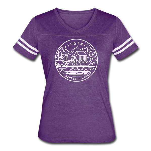 Virginia Women’s Vintage Sport T-Shirt - State Design Women’s Virginia Shirt - vintage purple/white