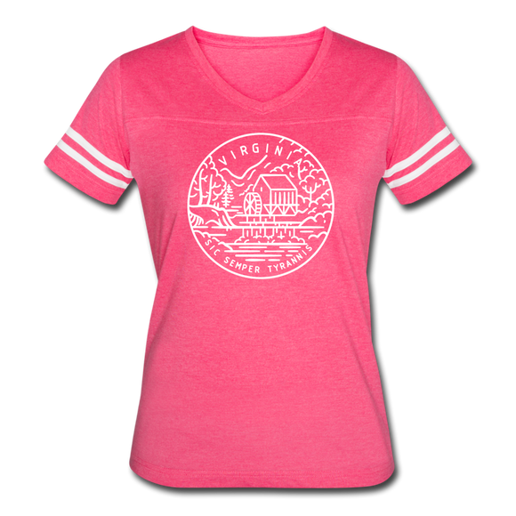Virginia Women’s Vintage Sport T-Shirt - State Design Women’s Virginia Shirt - vintage pink/white