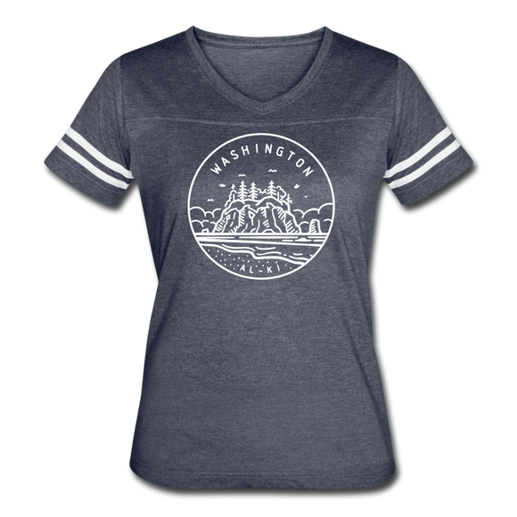 Washington Women’s Vintage Sport T-Shirt - State Design Women’s Washington Shirt - vintage navy/white