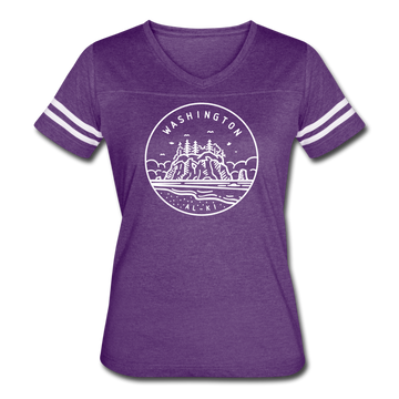 Washington Women’s Vintage Sport T-Shirt - State Design Women’s Washington Shirt - vintage purple/white