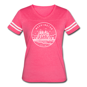 Washington Women’s Vintage Sport T-Shirt - State Design Women’s Washington Shirt - vintage pink/white