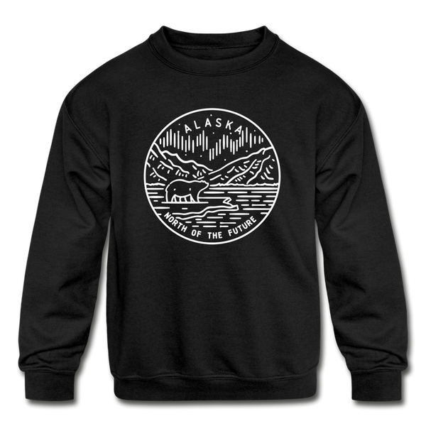 Alaska Youth Sweatshirt - State Design Youth Alaska Crewneck Sweatshirt - black