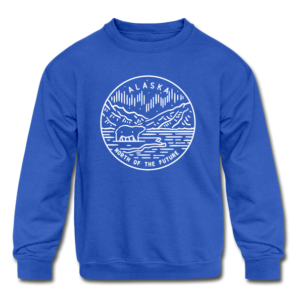 Alaska Youth Sweatshirt - State Design Youth Alaska Crewneck Sweatshirt - royal blue