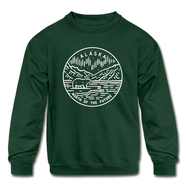 Alaska Youth Sweatshirt - State Design Youth Alaska Crewneck Sweatshirt - forest green