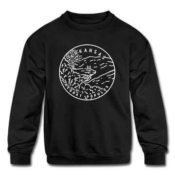 Arkansas Youth Sweatshirt - State Design Youth Arkansas Crewneck Sweatshirt - black
