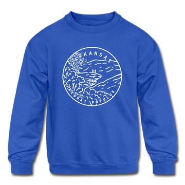Arkansas Youth Sweatshirt - State Design Youth Arkansas Crewneck Sweatshirt - royal blue