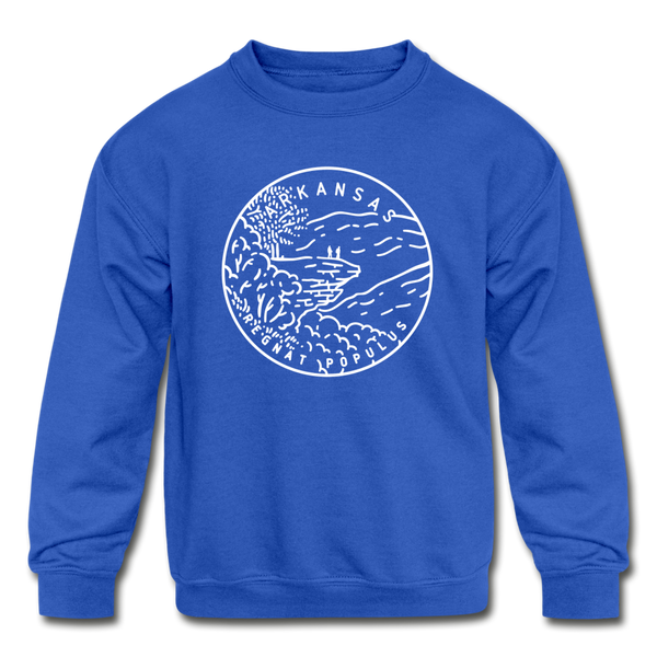 Arkansas Youth Sweatshirt - State Design Youth Arkansas Crewneck Sweatshirt - royal blue