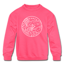 Arkansas Youth Sweatshirt - State Design Youth Arkansas Crewneck Sweatshirt - neon pink